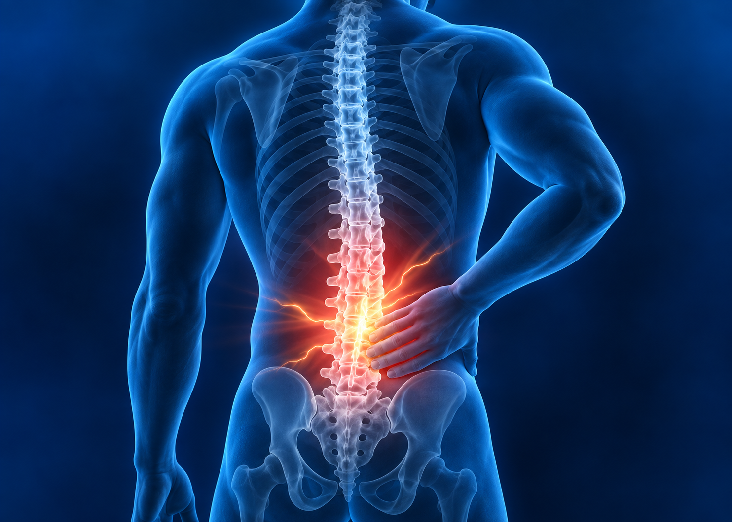 Educational anatomical illustration about a herniated disc